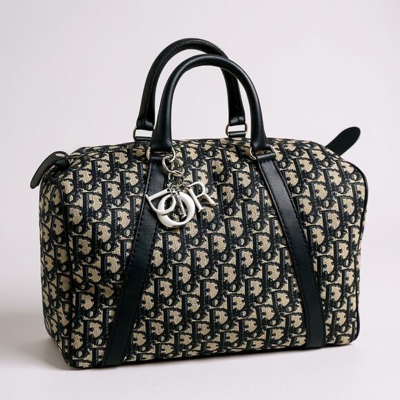 Christian Dior Trotter Boston Bag Dior Baggages Navy Monogram Canvas Handbag - Picture 8 of 16